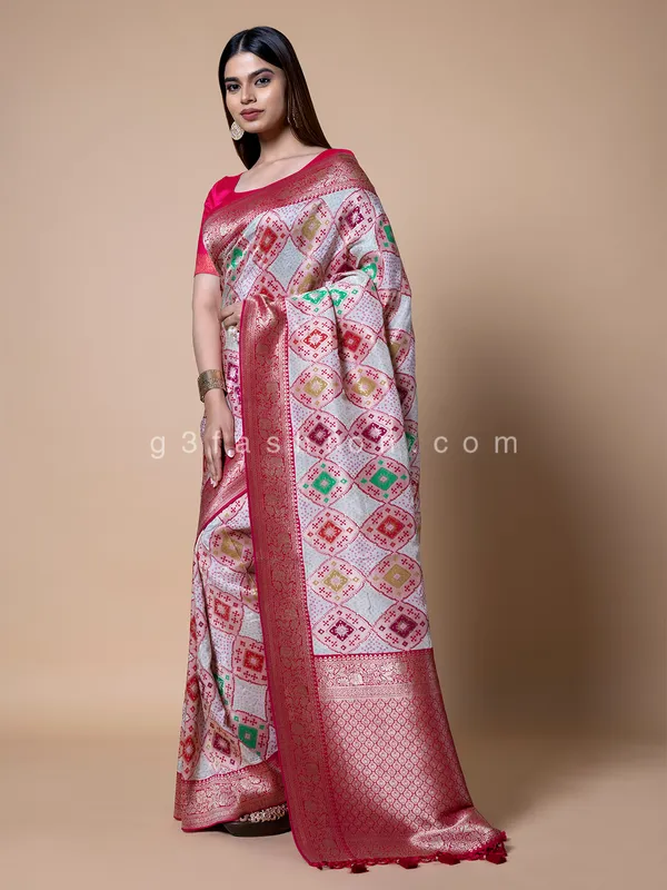 Silk off white wedding saree