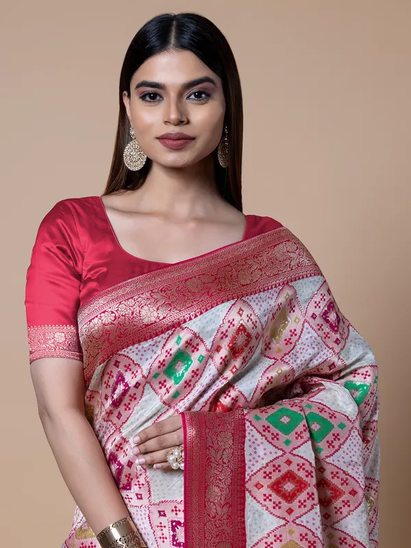 Silk off white wedding saree