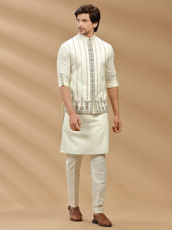 Silk off white waistcoat set for festive look