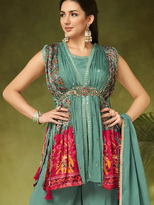 Silk palazzo suit in stone green