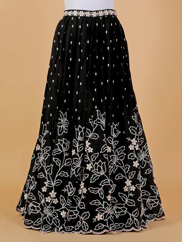 Silk party wear unstitched lehenga choli in black