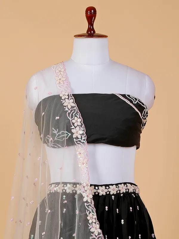 Silk party wear unstitched lehenga choli in black
