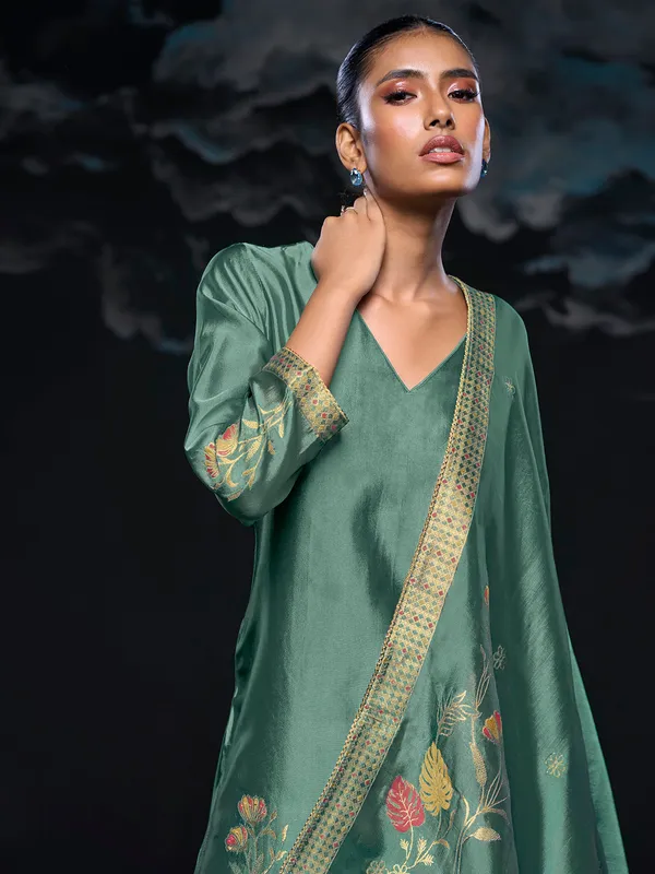 Silk pastel green palazzo suit with dupatta