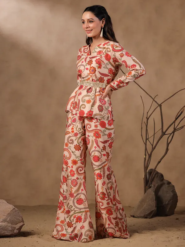 Silk peach printed co-ord set