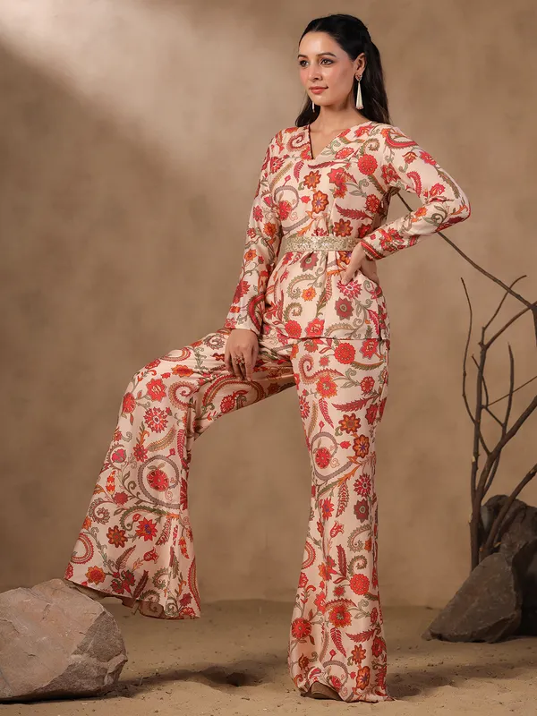 Silk peach printed co-ord set