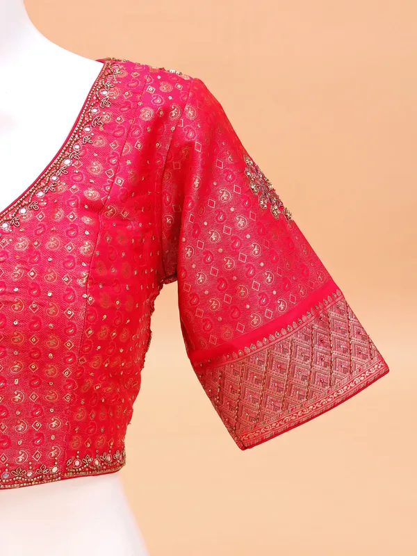 Silk pink blouse with jacquard prints