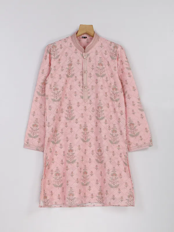 Silk pink printed kurta suit