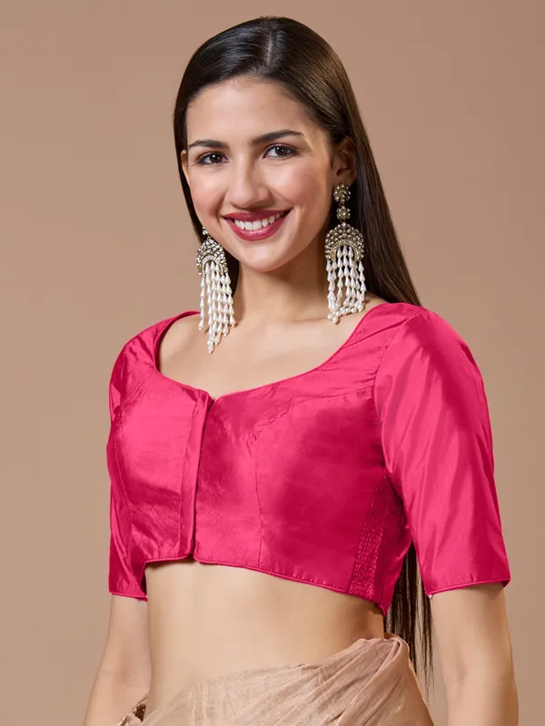 Silk pink redy made blouse with sweetheart neck