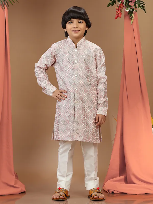 Silk pink shaded printed kurta suit