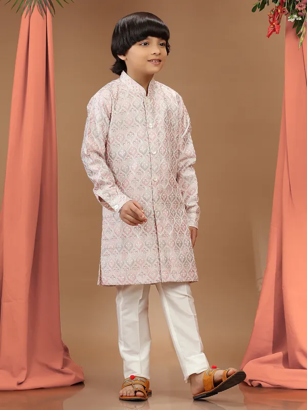 Silk pink shaded printed kurta suit