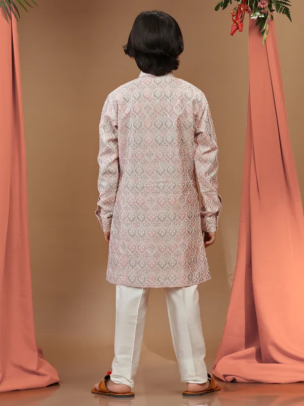 Silk pink shaded printed kurta suit