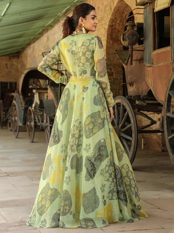 Silk pista green floor length palazzo suit