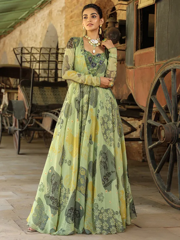 Silk pista green floor length palazzo suit