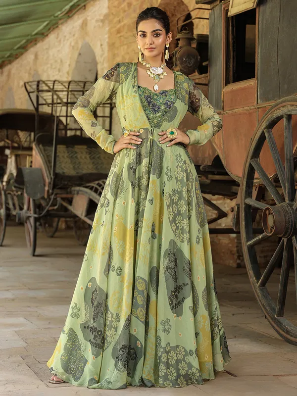 Silk pista green floor length palazzo suit