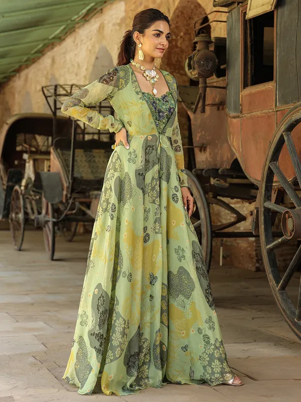 Silk pista green floor length palazzo suit