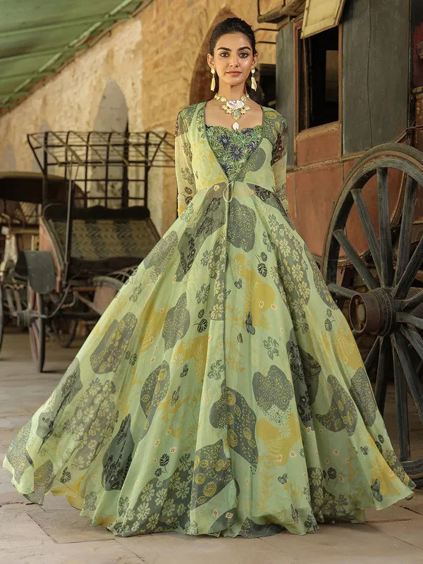 Silk pista green floor length palazzo suit