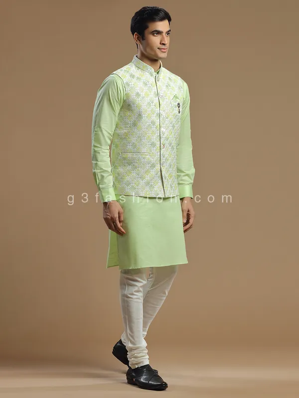 Silk pista green wedding waistcoat set for men