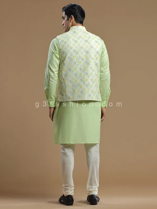 Silk pista green wedding waistcoat set for men