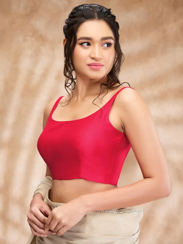 Silk plain blouse in bright pink