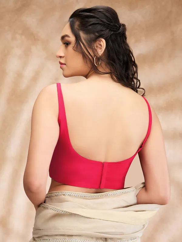 Silk plain blouse in bright pink