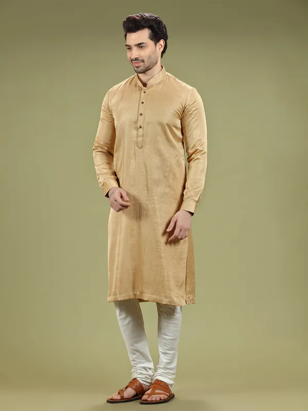 Silk plain gold kurta suit