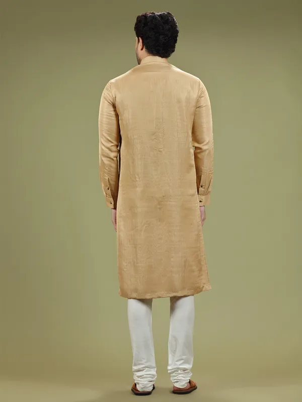 Silk plain gold  Men Kurta pajama