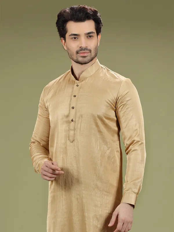 Silk plain gold  Men Kurta pajama