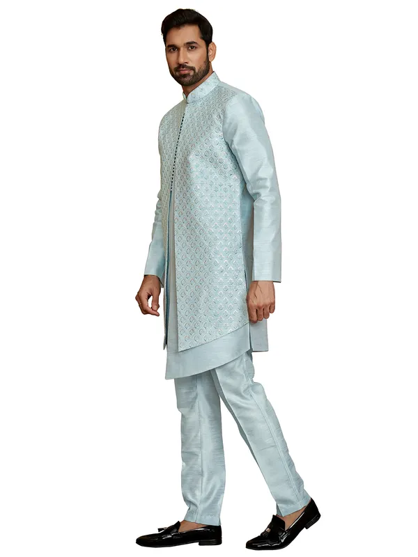 Silk powder blue wedding wear indowestern