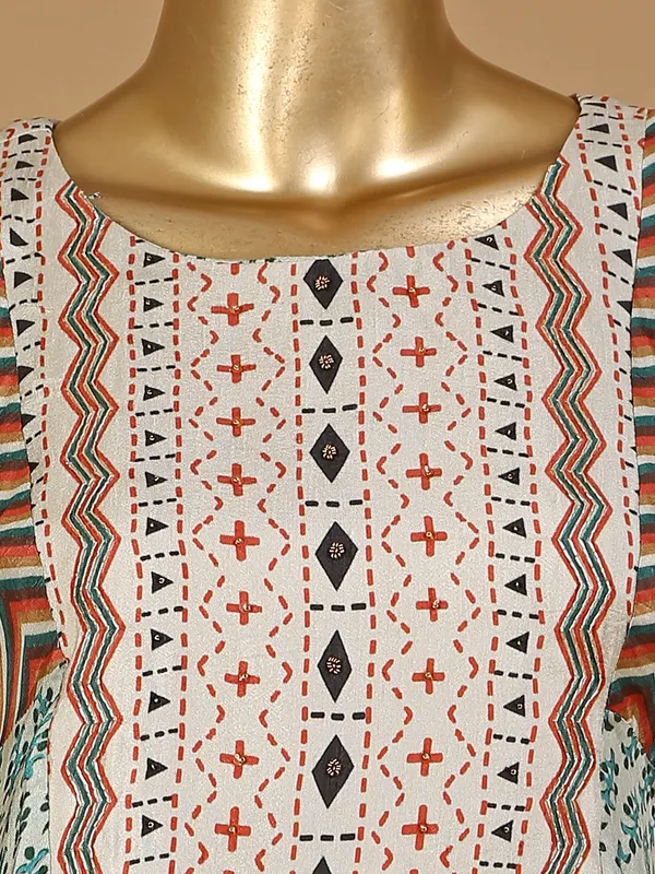 Silk printed beige kurti set