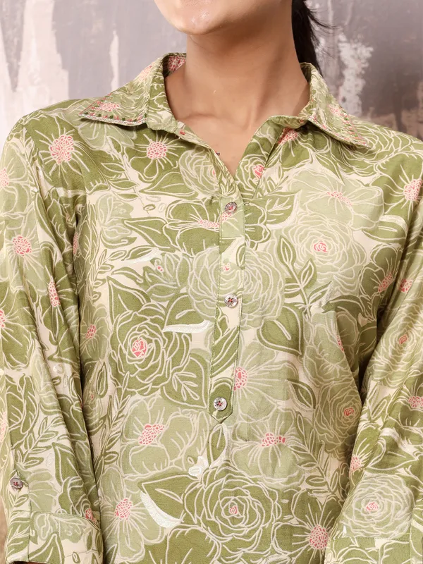 Silk printed green co ord set