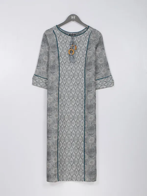 Silk printed grey kurti for casual