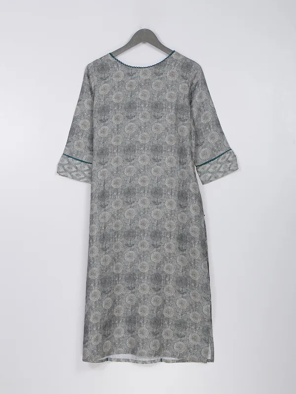 Silk printed grey kurti for casual