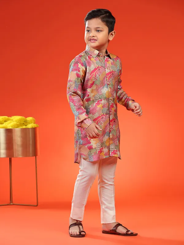 Silk printed kurta suit in multi color