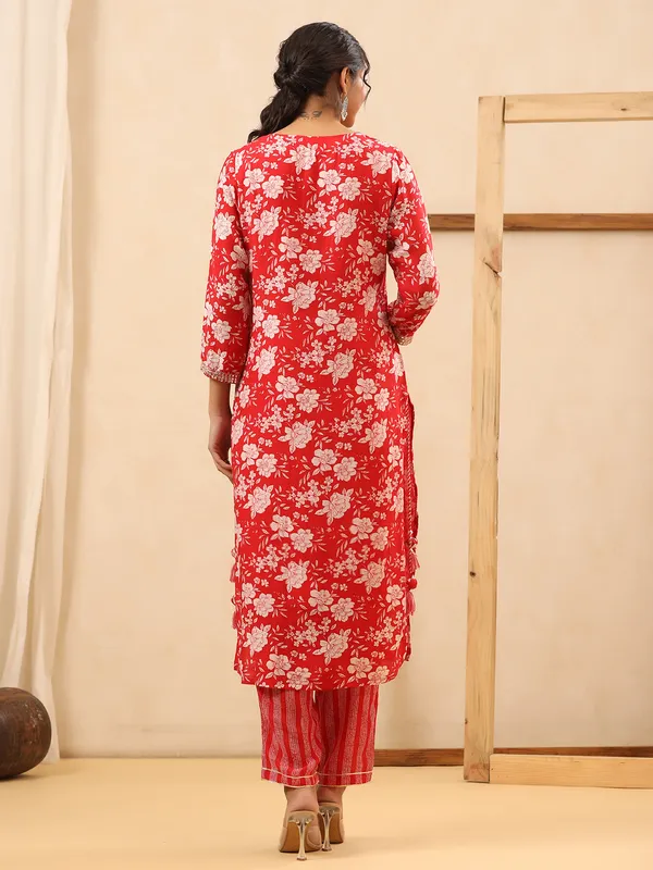 Silk printed kurti with pant in red