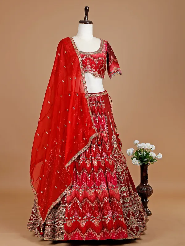 Silk printed lehenga choli in maroon