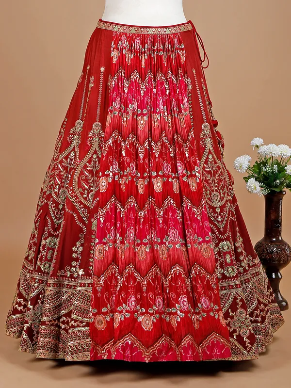 Silk printed lehenga choli in maroon
