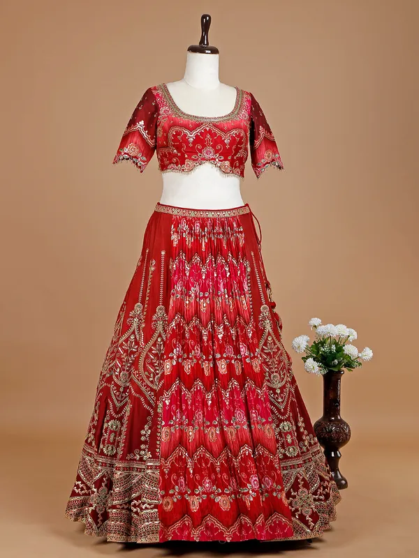 Silk printed lehenga choli in maroon