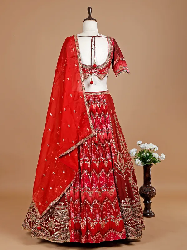 Silk printed lehenga choli in maroon