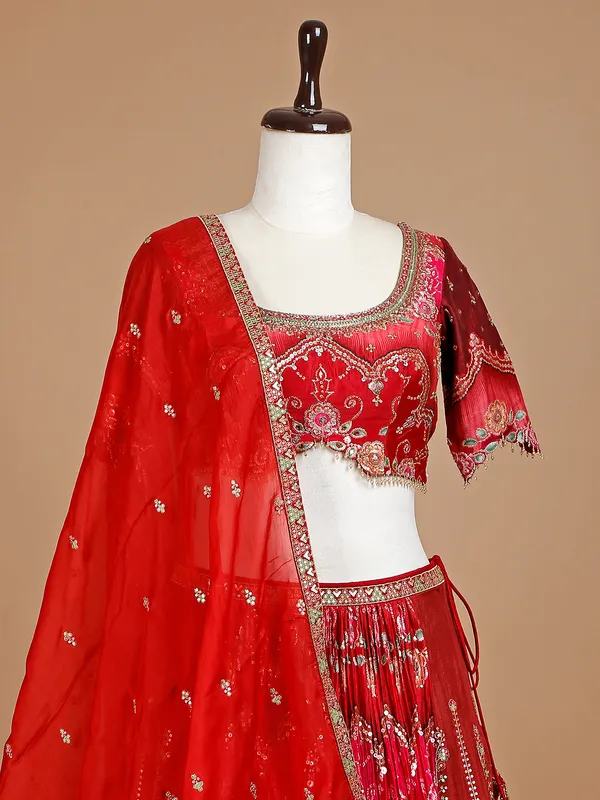 Silk printed lehenga choli in maroon