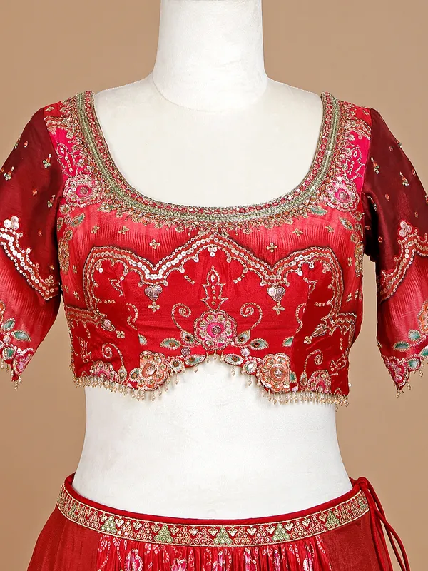 Silk printed lehenga choli in maroon