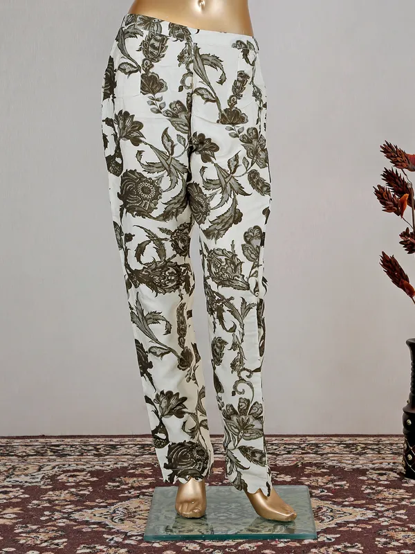 Silk printed off white kurti set for festive