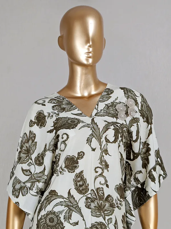 Silk printed off white kurti set for festive