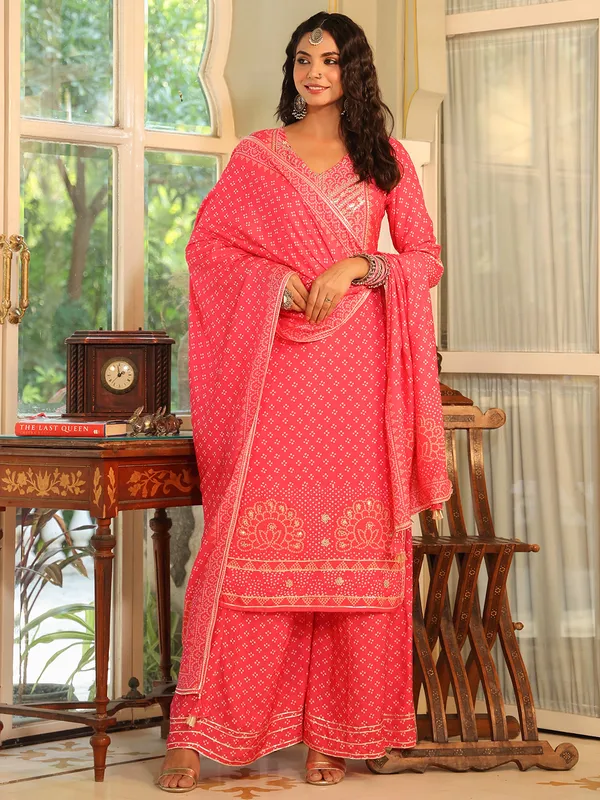 Silk printed palazzo set in pink