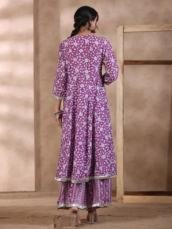 Silk printed palazzo suit in purple