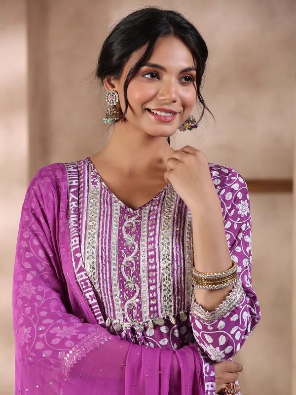 Silk printed palazzo suit in purple