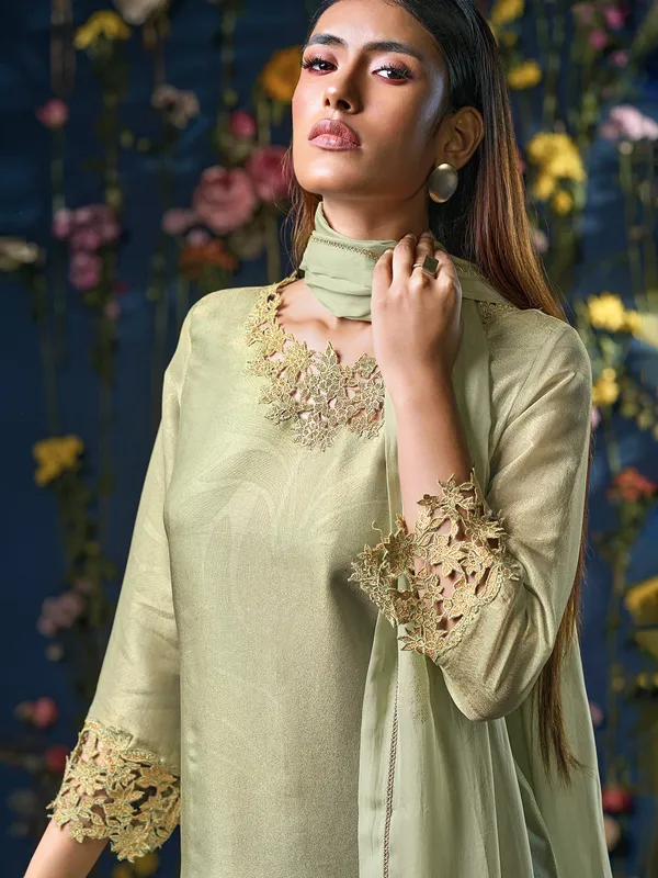 Silk printed pista green palazzo suit