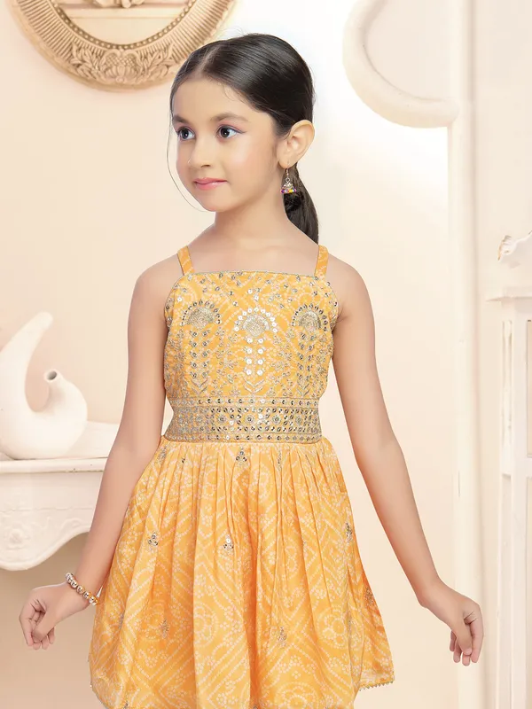Silk printed yellow dhoti suit