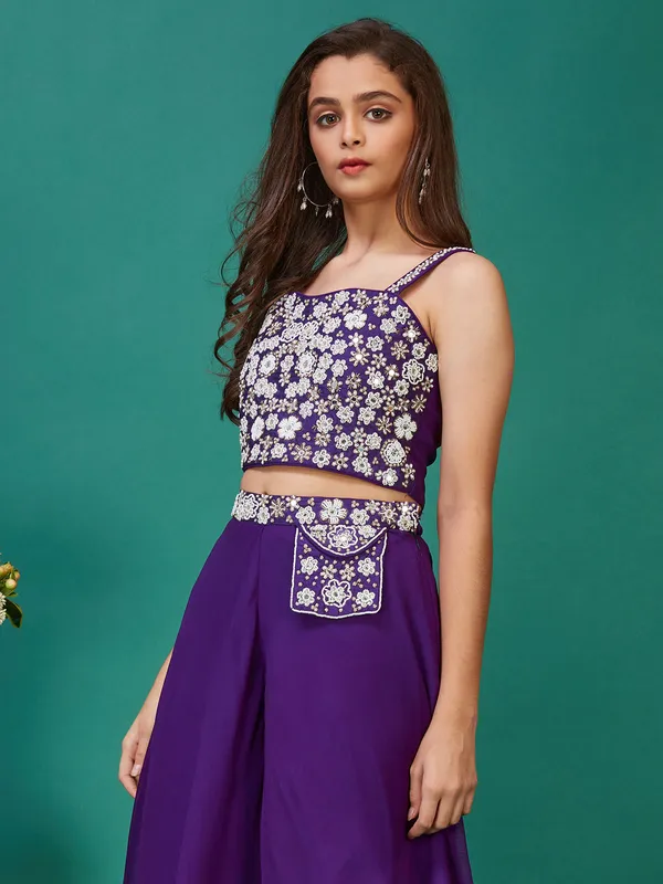 Silk purple palazzo salwar suit