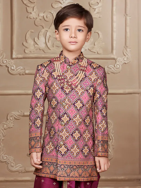 Silk purple printed indowestern