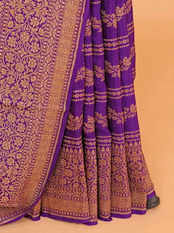 Silk purple saree with heavy zari work